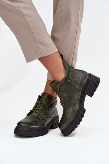 Bajo calentamiento Botas de mujer reloj con tacones decorados de color caqui Therisse