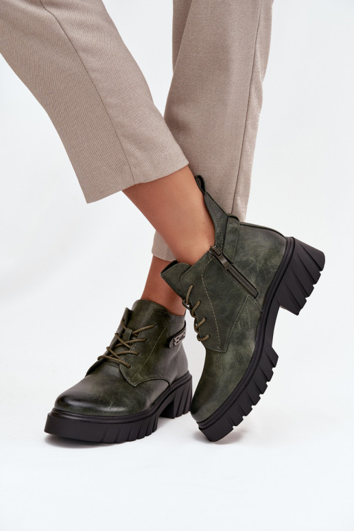 Bajo calentamiento Botas de mujer reloj con tacones decorados de color caqui Therisse