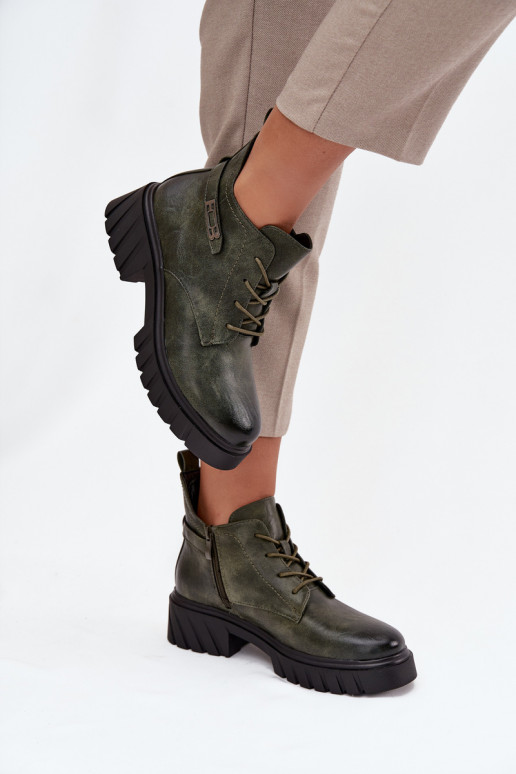 Bajo calentamiento Botas de mujer reloj con tacones decorados de color caqui Therisse