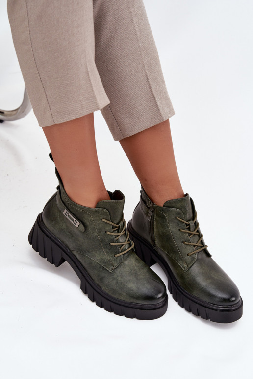 Bajo calentamiento Botas de mujer reloj con tacones decorados de color caqui Therisse