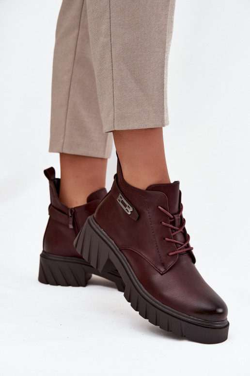 Bajo calentamiento Botas de mujer reloj con tacones decorados borgoña Therisse Bajo calentamiento Botas de mujer reloj con tacones decorados borgoña Therisse