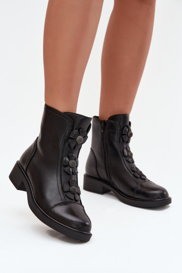 Piel Botas de mujer Con decoracionesi con motivos floraleskami calentamiento de color negro Belverine 2