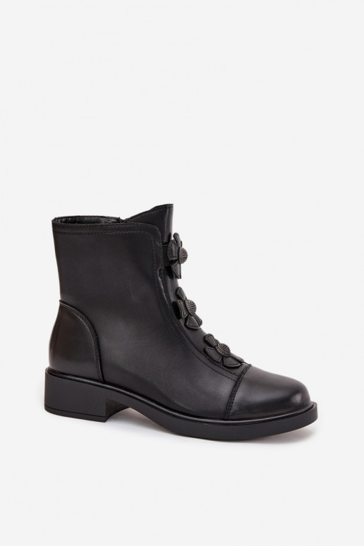 Piel Botas de mujer Con decoracionesi con motivos floraleskami calentamiento de color negro Belverine