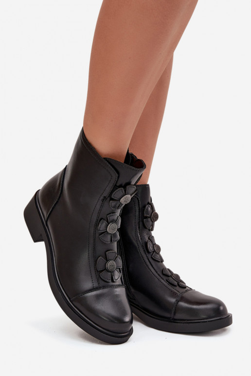 Piel Botas de mujer Con decoracionesi con motivos floraleskami calentamiento de color negro Belverine