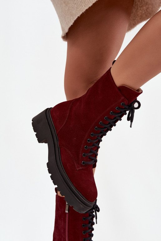 botines de trabajo FemeninoActivadoturalnego de gamuza calentamiento Zazoo 4213 borgoña