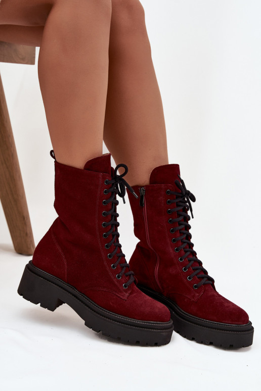 botines de trabajo FemeninoActivadoturalnego de gamuza calentamiento Zazoo 4213 borgoña