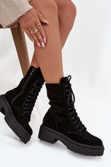 botines de trabajo FemeninoActivadoturalnego de gamuza calentamiento Zazoo 4213 de color negro