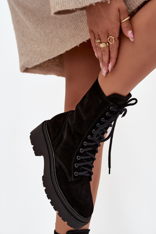 botines de trabajo FemeninoActivadoturalnego de gamuza calentamiento Zazoo 4213 de color negro