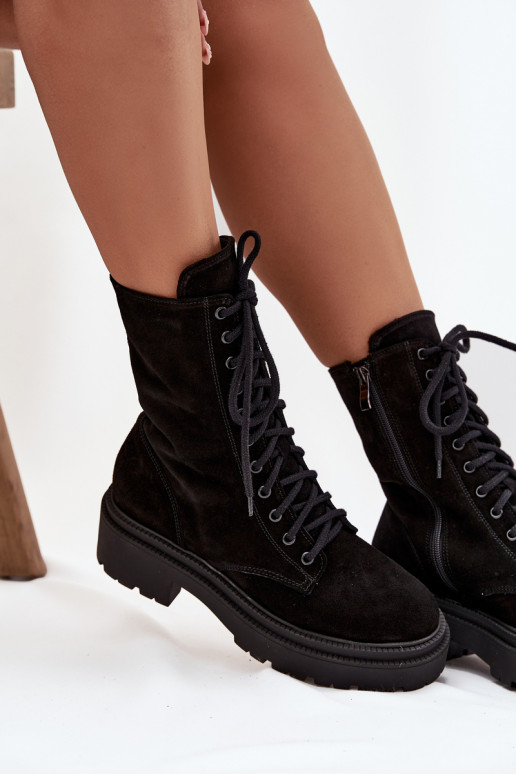 botines de trabajo FemeninoActivadoturalnego de gamuza calentamiento Zazoo 4213 de color negro