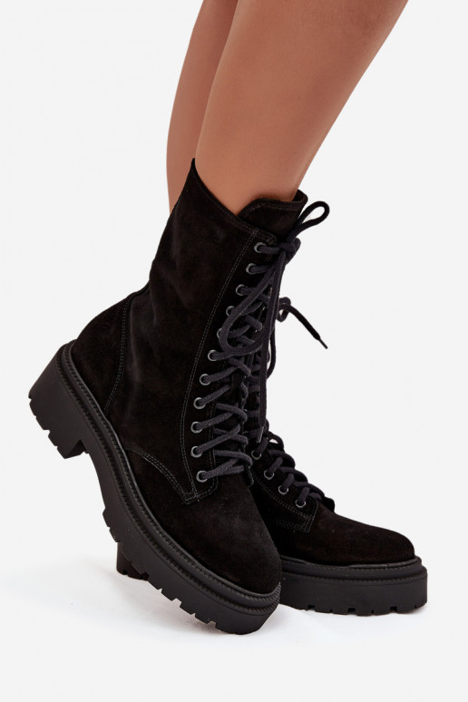 botines de trabajo FemeninoActivadoturalnego de gamuza calentamiento Zazoo 4213 de color negro