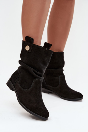 Piel Zapatos de gamuza Femenino Con volantes calentamiento Zazoo 4210 de color negro