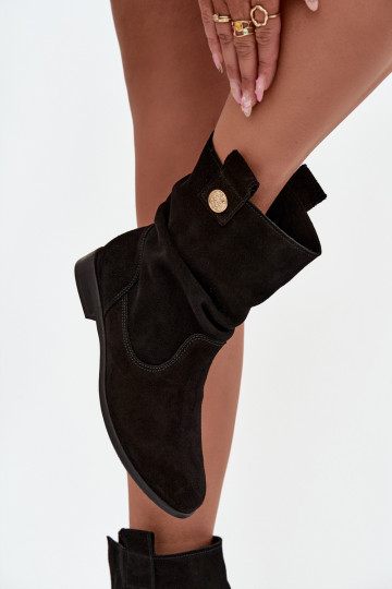 Piel Zapatos de gamuza Femenino Con volantes calentamiento Zazoo 4210 de color negro 2