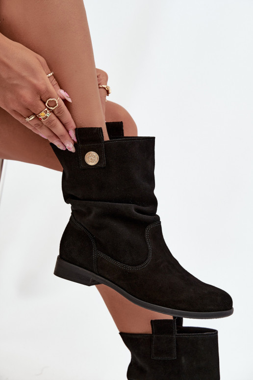 Piel Zapatos de gamuza Femenino Con volantes calentamiento Zazoo 4210 de color negro Piel Zapatos de gamuza Femenino Con volantes calentamiento Zazoo 4210 de color negro