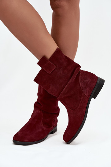 Piel Zapatos de gamuza Femenino Con volantes calentamiento Zazoo 4210 borgoña