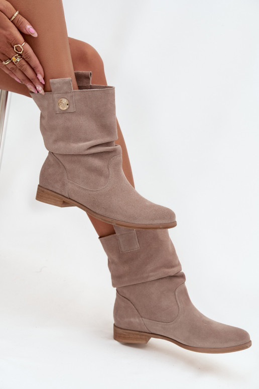 Piel Zapatos de gamuza Femenino Con volantes calentamiento Zazoo 4210 beige Piel Zapatos de gamuza Femenino Con volantes calentamiento Zazoo 4210 beige