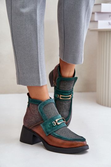 Piel Botas de mujer En tacones enormes con adornos Tiene queciejka A6747-29 marrón-color verde