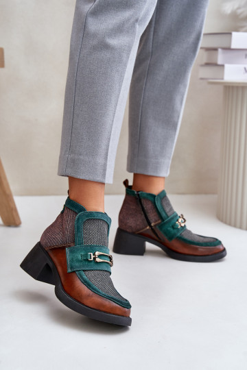 Piel Botas de mujer En tacones enormes con adornos Tiene queciejka A6747-29 marrón-color verde 2