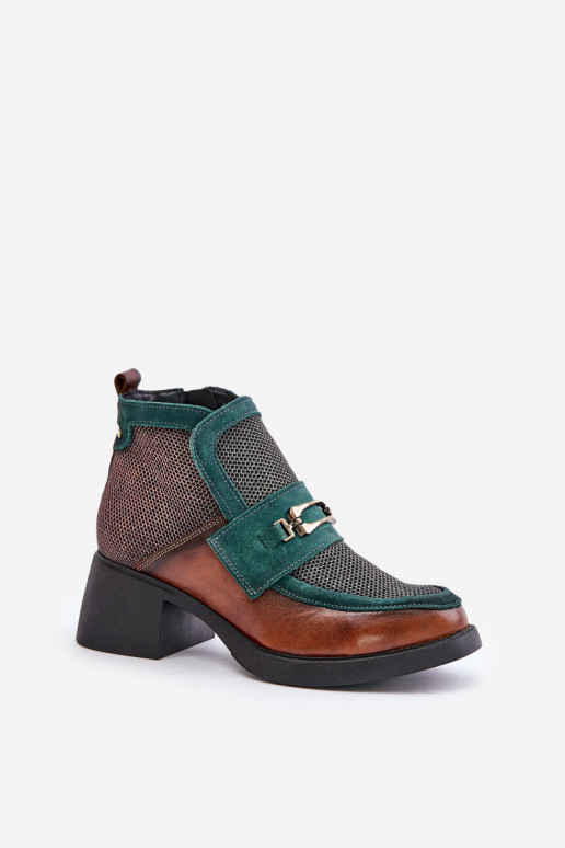 Piel Botas de mujer En tacones enormes con adornos Tiene queciejka A6747-29 marrón-color verde Piel Botas de mujer En tacones enormes con adornos Tiene queciejka A6747-29 marrón-color verde