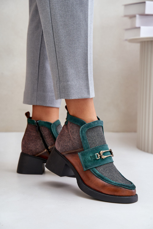 Piel Botas de mujer En tacones enormes con adornos Tiene queciejka A6747-29 marrón-color verde Piel Botas de mujer En tacones enormes con adornos Tiene queciejka A6747-29 marrón-color verde