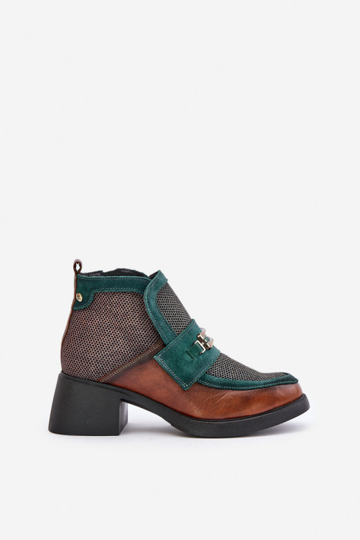 Piel Botas de mujer En tacones enormes con adornos Tiene queciejka A6747-29 marrón-color verde Piel Botas de mujer En tacones enormes con adornos Tiene queciejka A6747-29 marrón-color verde