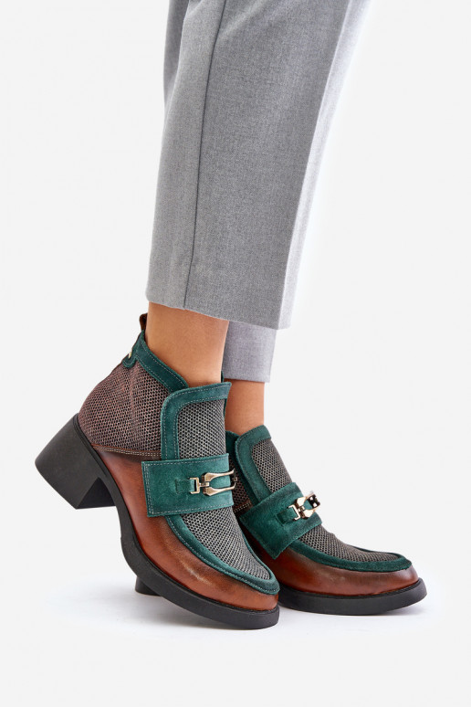 Piel Botas de mujer En tacones enormes con adornos Tiene queciejka A6747-29 marrón-color verde Piel Botas de mujer En tacones enormes con adornos Tiene queciejka A6747-29 marrón-color verde