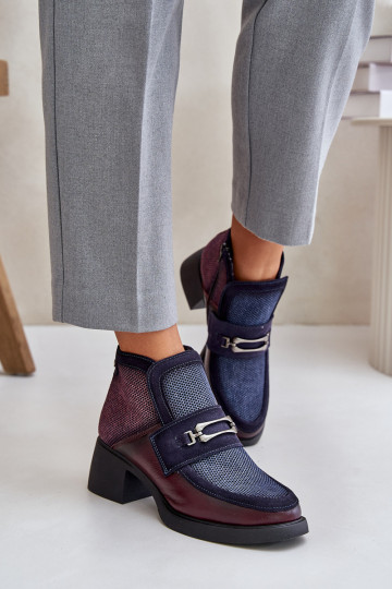 Piel Botas de mujer En tacones enormes con adornos Tiene queciejka A6747-23 borgoñaAo-azul oscuro