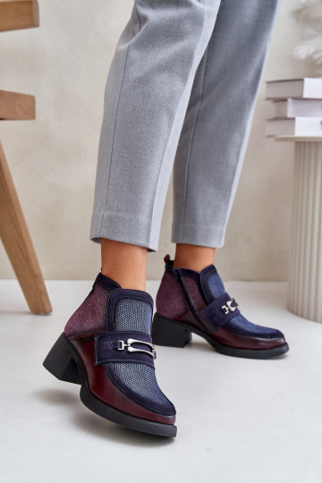 Piel Botas de mujer En tacones enormes con adornos Tiene queciejka A6747-23 borgoñaAo-azul oscuro 2