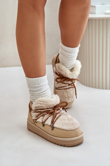 Bajo Botas de nieve con una plataforma con un abrigo de piel D.Franklin DFSH370011 beige