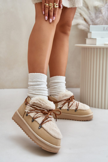 Bajo Botas de nieve con una plataforma con un abrigo de piel D.Franklin DFSH370011 beige 2