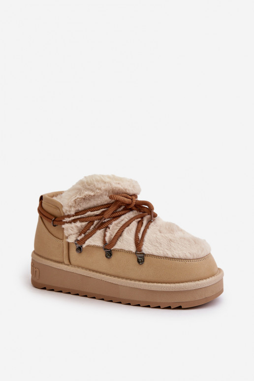 Bajo Botas de nieve con una plataforma con un abrigo de piel D.Franklin DFSH370011 beige
