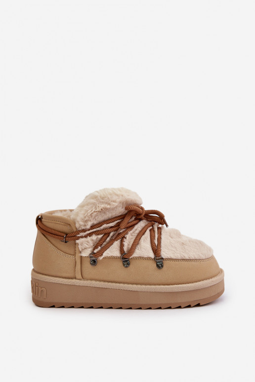 Bajo Botas de nieve con una plataforma con un abrigo de piel D.Franklin DFSH370011 beige