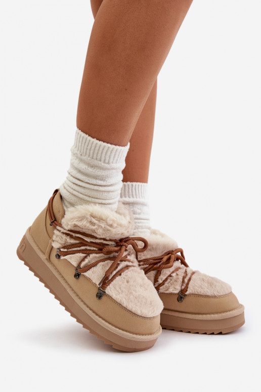 Bajo Botas de nieve con una plataforma con un abrigo de piel D.Franklin DFSH370011 beige