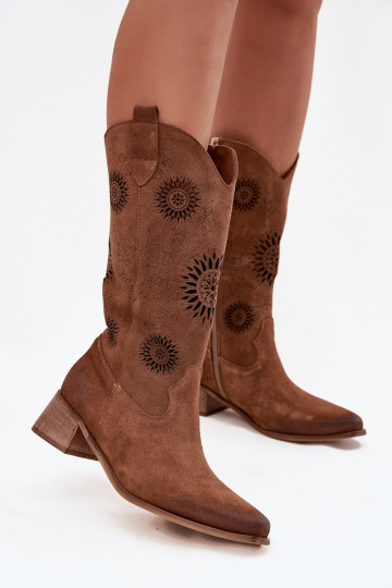 con elementos calados botas de mujerActivadoturalnego de gamuzau reloj Zazoo 3793 color marrón 2