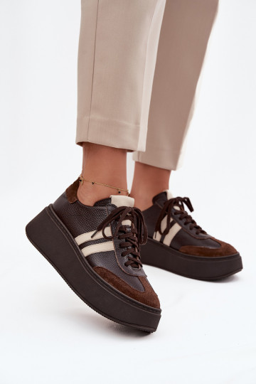 Piel Zapatillas modelo zapatos. Femenino con una plataforma Zazoo 3775 CzekoladoAe