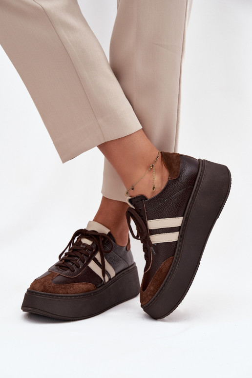 Piel Zapatillas modelo zapatos. Femenino con una plataforma Zazoo 3775 CzekoladoAe