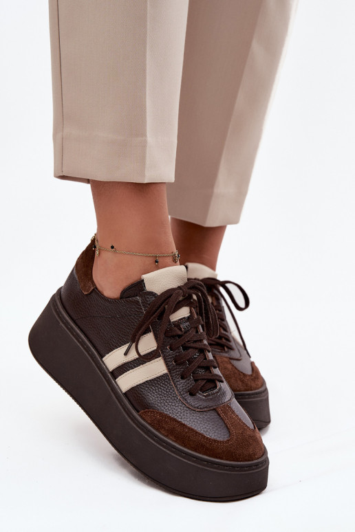 Piel Zapatillas modelo zapatos. Femenino con una plataforma Zazoo 3775 CzekoladoAe