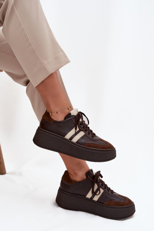 Piel Zapatillas modelo zapatos. Femenino con una plataforma Zazoo 3775 CzekoladoAe