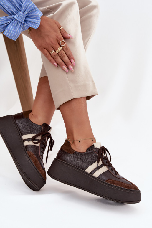 Piel Zapatillas modelo zapatos. Femenino con una plataforma Zazoo 3775 CzekoladoAe