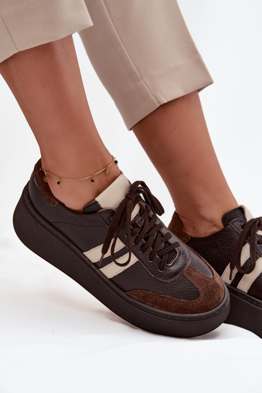 Piel Zapatillas modelo zapatos. Femenino con una plataforma Zazoo 3775 CzekoladoAe