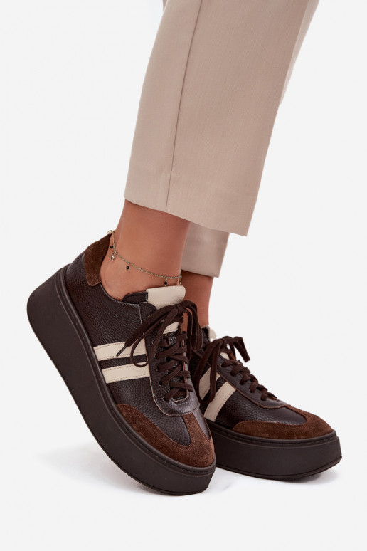 Piel Zapatillas modelo zapatos. Femenino con una plataforma Zazoo 3775 CzekoladoAe