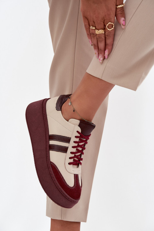 Piel Zapatillas modelo zapatos. Femenino con una plataforma Zazoo 3775 beige-borgoña