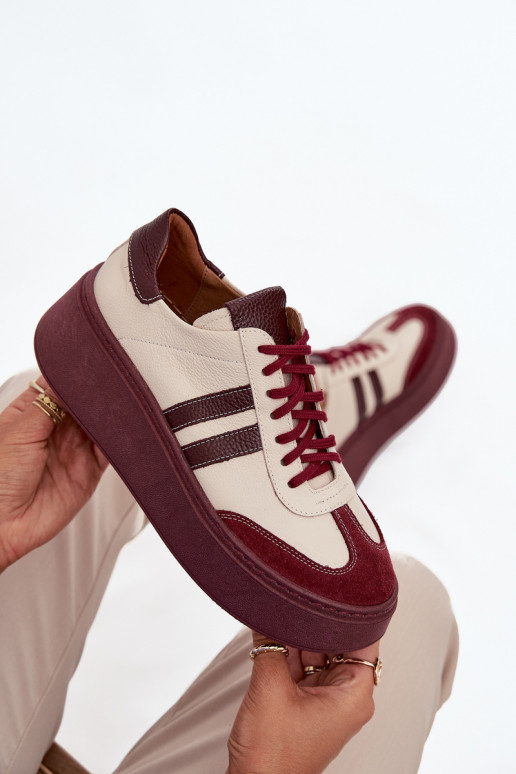 Piel Zapatillas modelo zapatos. Femenino con una plataforma Zazoo 3775 beige-borgoña