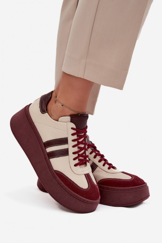 Piel Zapatillas modelo zapatos. Femenino con una plataforma Zazoo 3775 beige-borgoña