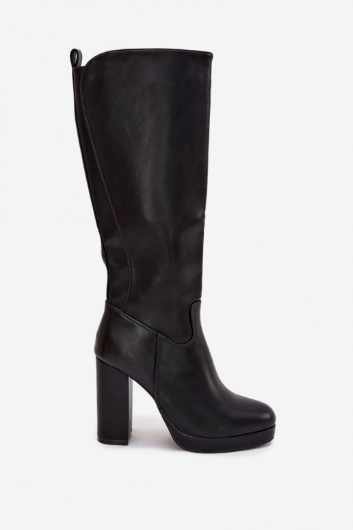 Botas altas hasta la rodilla para mujer con tacones, de cuero ecológico, color negro Thalina