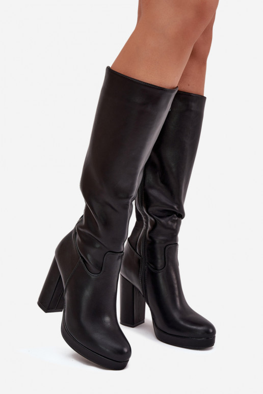 Botas altas hasta la rodilla para mujer con tacones, de cuero ecológico, color negro Thalina