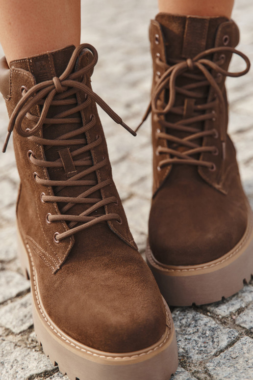 Botines de mujer de ante con cordones Big Star SS274792 marrones