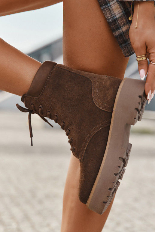 Botines de mujer de ante con cordones Big Star SS274792 marrones