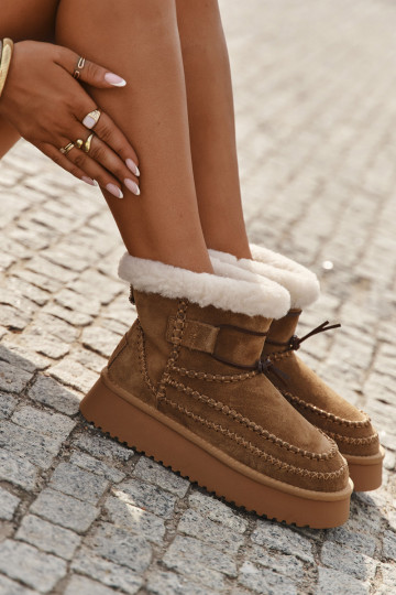 Botas de nieve de ante para mujer con adornos cosidos, Big Star SS274373, color marrón 2