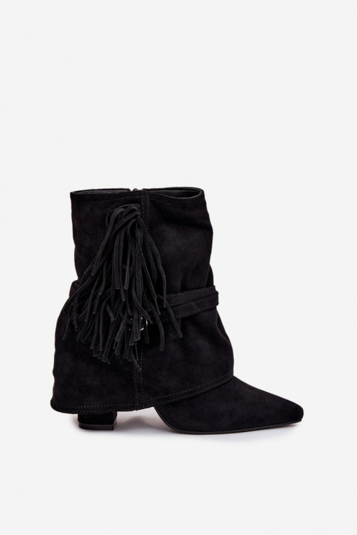 Botines para mujer con flecos, hebillas doradas, color negro "Evelisse"