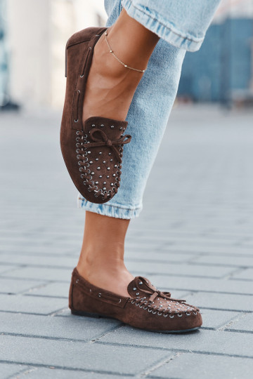 Mocasines decorados para mujer de eco ante color marrón "Prissine"